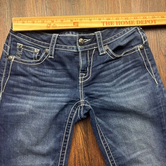 Miss Me Mid-Rise Boot Jeans Distressed Medium Wash Flap Pockets Size 25 - Picture 8 of 12